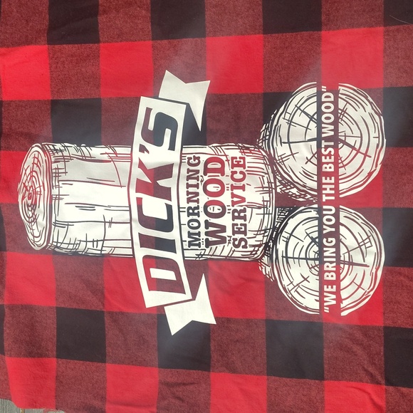 "DICK'S MORNING WOOD SERVICE"  Plaid Sleeveless Shirt - Picture 12 of 12